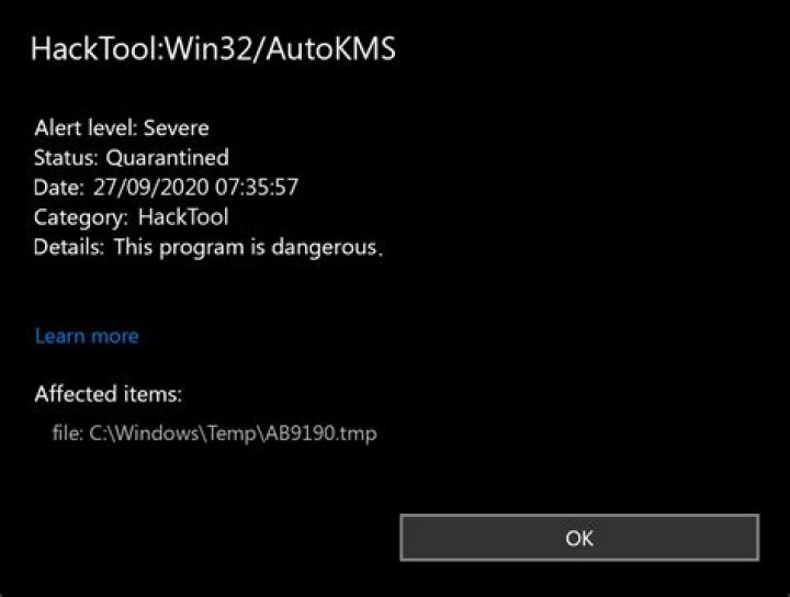 HackTool:Win32/AutoKMS.A — Virus Removal Guide