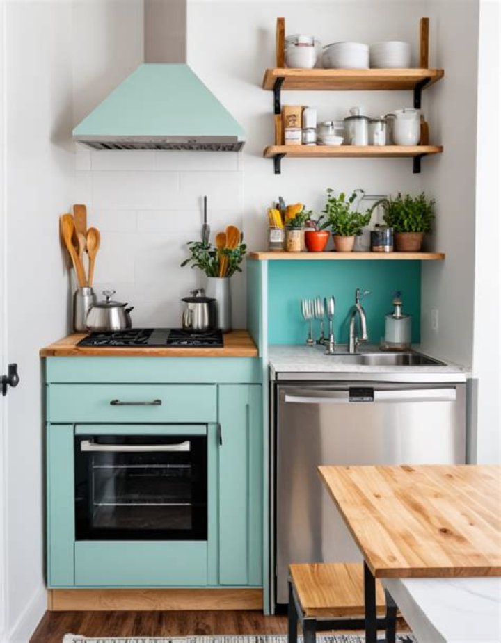 How can I arrange a small kitchen without cabinets?