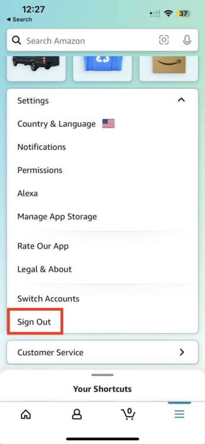 How do I sign out of the Amazon app?
