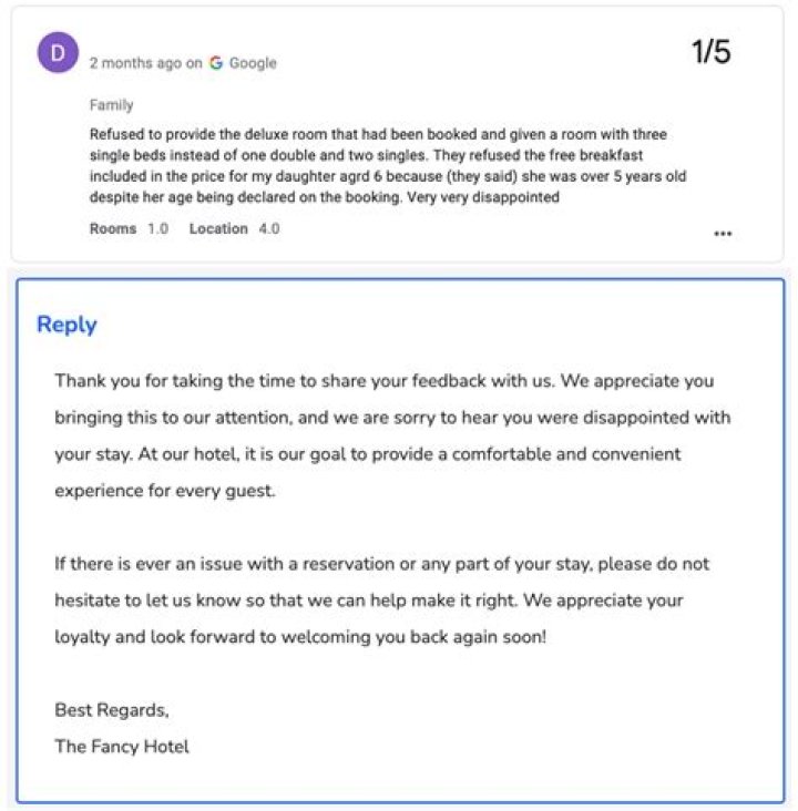 How do you respond to a hotel review?