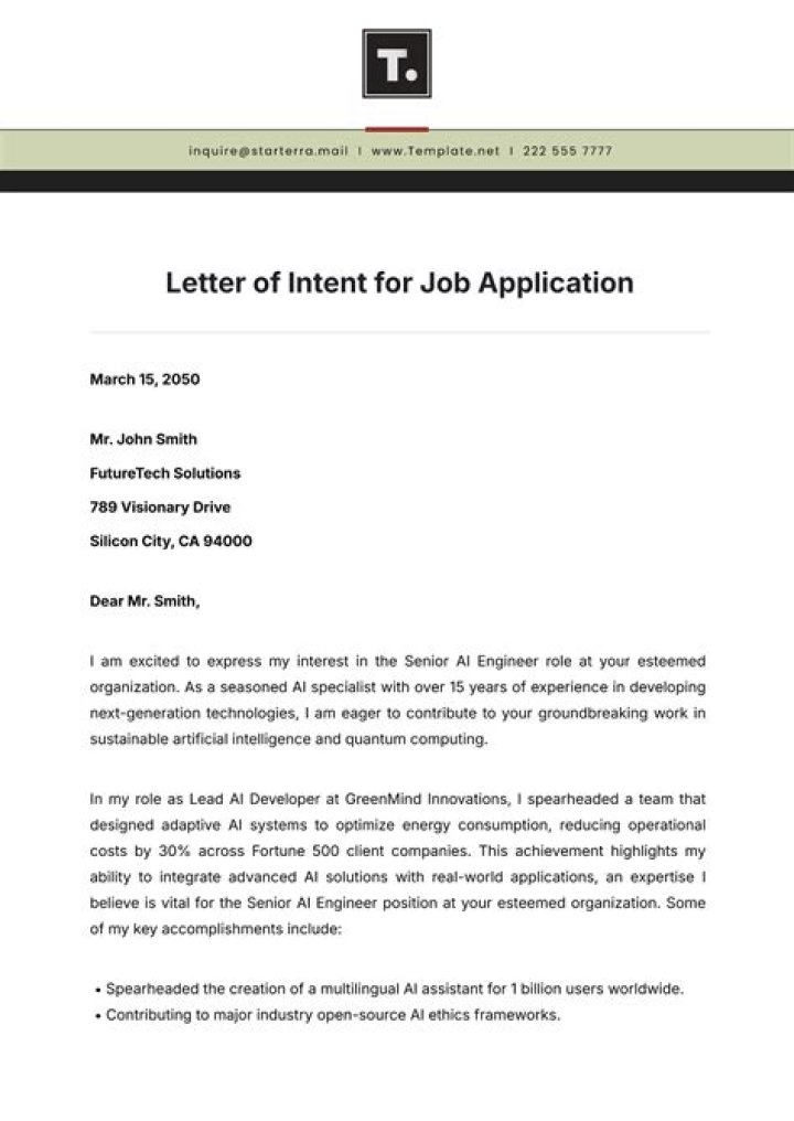 How do you write a letter of intent for a job application?