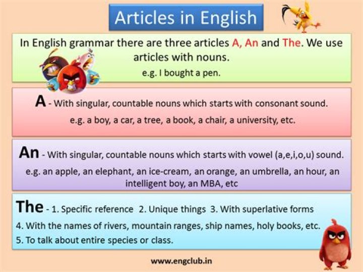 What are the articles in the English language?