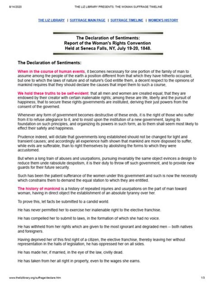 What are the major demands of the Declaration of Sentiments