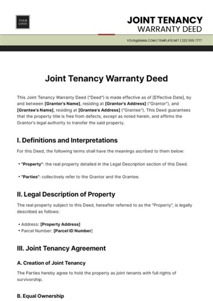 What does a joint tenancy deed look like