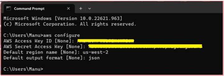 What four pieces of information is required to use the AWS configure command to set up your AWS CLI installation
