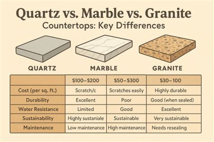 What is the difference between quartz granite and marble
