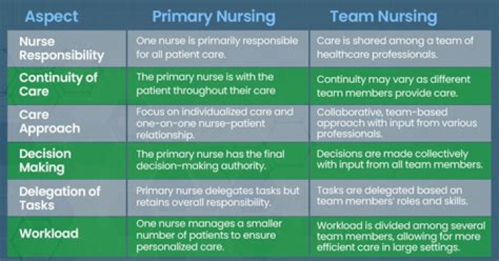 What is the difference between team nursing and primary nursing