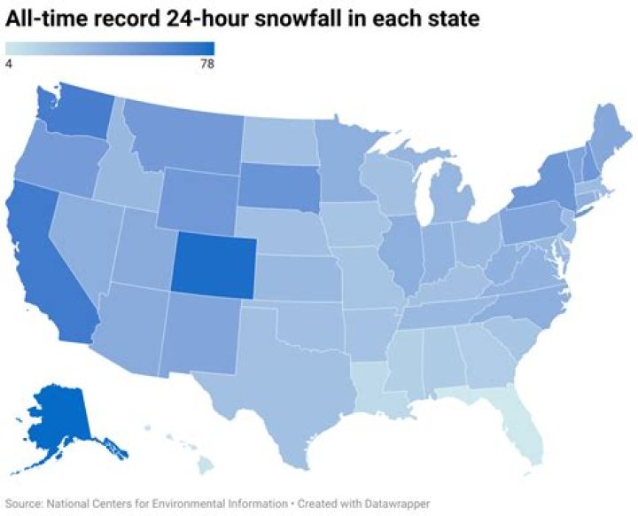 What is the record for the most snowfall in 24 hours