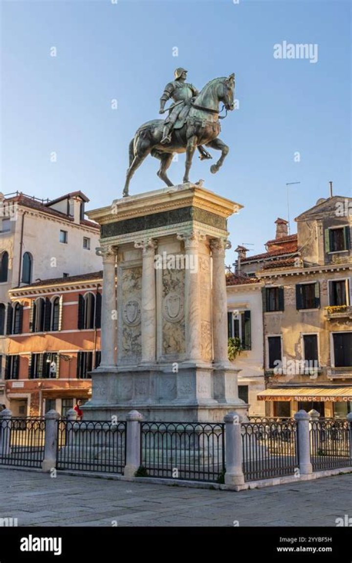 Who created an equestrian monument in Venice with the horse balanced on 3 legs?